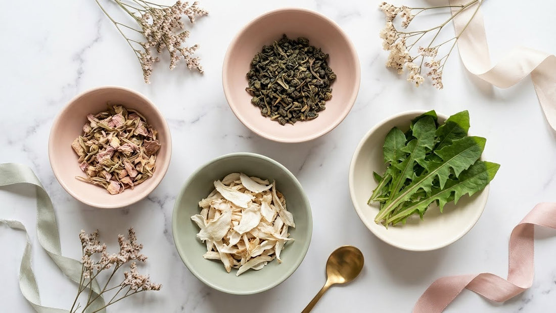 Safe weight loss herbal teas including oolong, white peony, and dandelion—no laxatives or harsh ingredients