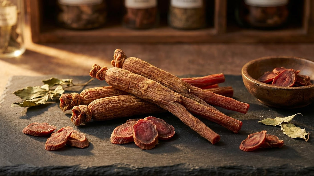 Premium Korean red ginseng roots for men's vitality, energy, and stamina support
