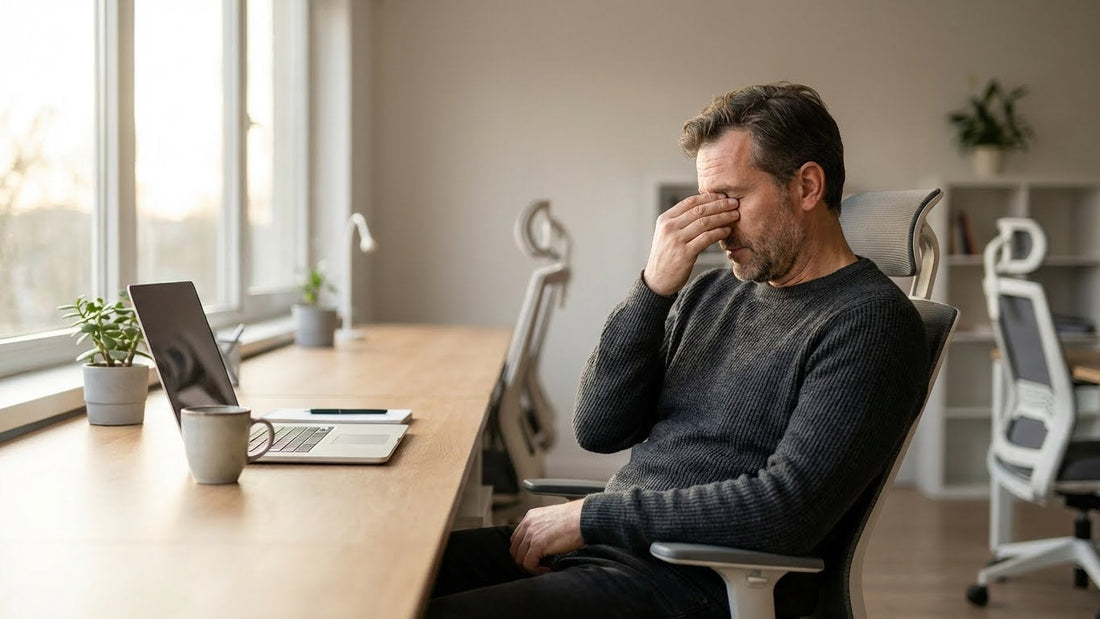 man experiencing afternoon fatigue while working at a desk