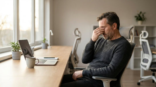 man experiencing afternoon fatigue while working at a desk