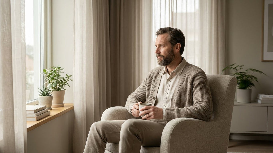 man reflecting on low energy and daily performance balance