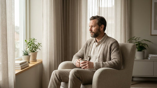 man reflecting on low energy and daily performance balance