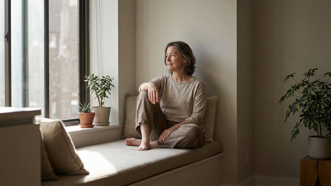 person reflecting on internal balance and low energy signals